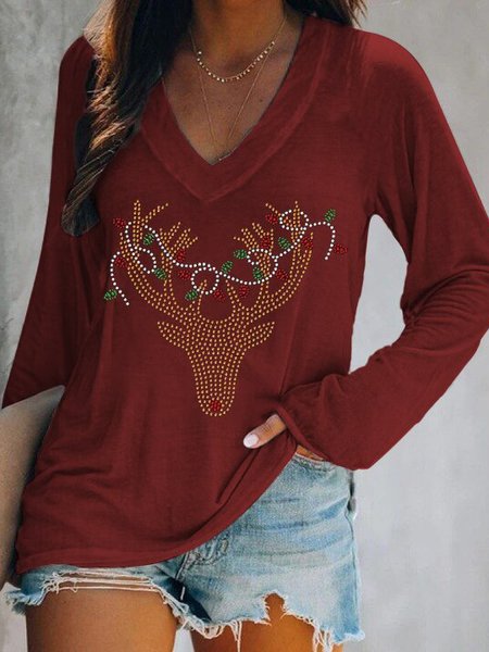 

Loosen Simple Shirt Sleeve Cotton Shirts & Tops, Red, Long sleeve tops