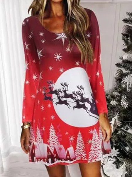 

Natale Pupazzo di neve Gonna Casuale, Rosso, Mini Dresses