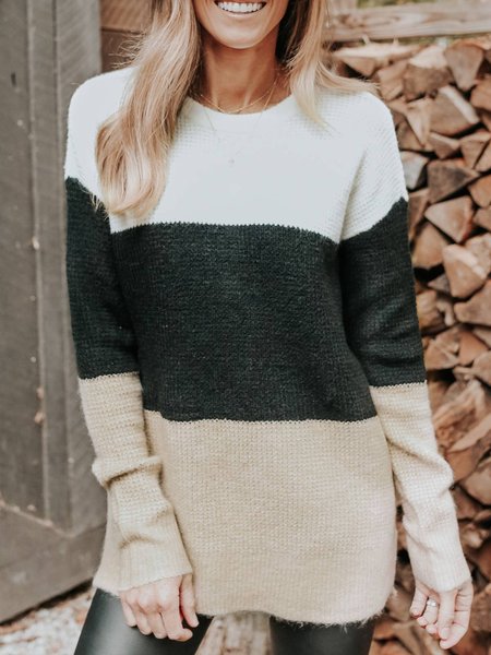

Casual Long Sleeve Crew Neck Sweater, Multicolor, Knitwear & Sweaters