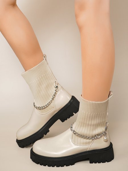 

Simple Chain Pearl Socks Sock Boots, As picture, Boots
