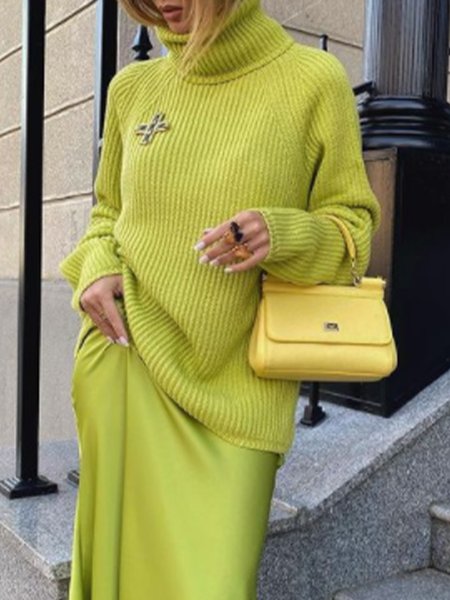 

Elegant High Neck Simple Sweater, As picture, Pullovers