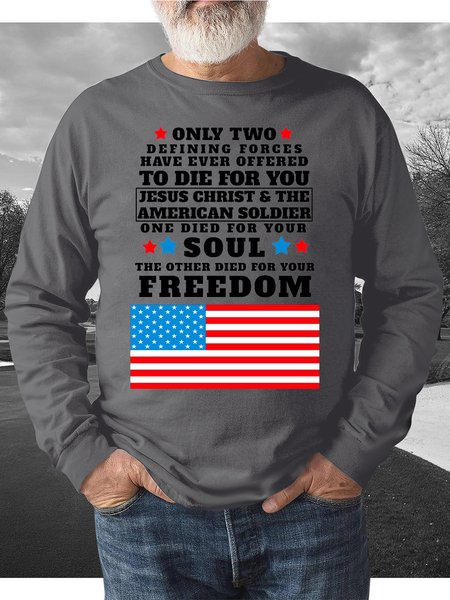American Veterans Day Crew Neck Sweatshirt, Gray, Hoodies&Sweatshirts