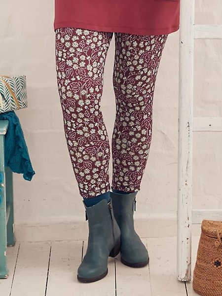

Floral Skinny Cotton Blends Pants, Red, Leggings