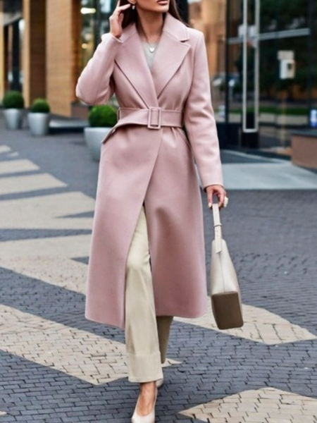 

Fall Elegant Lapel Plain Formal Work Mid-weight Formal Work Outerwear, Pink, Coats