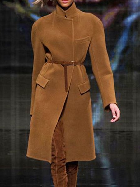

Long Sleeve Daily Solid Regular Fit Outerwear, Tan, Coats
