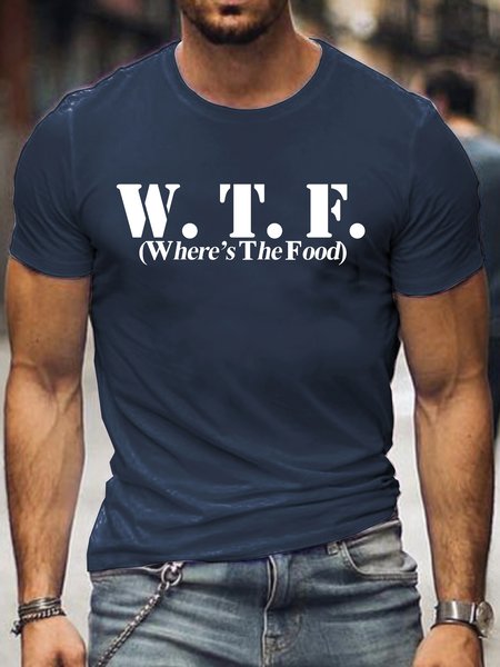 

Casual W.T.F Printed Crew Neck T-shirt, Purplish blue, T-shirts