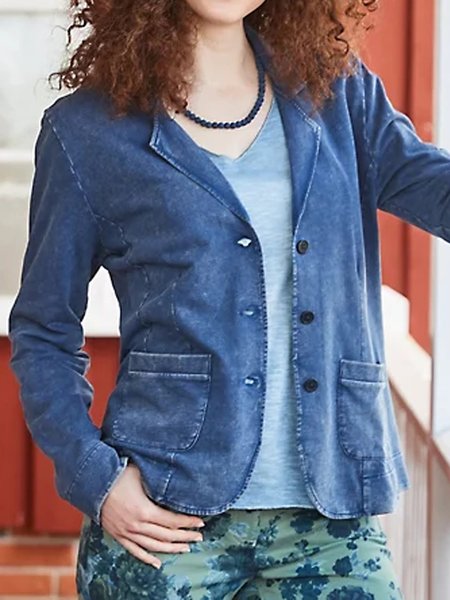 

Solid Denim Casual Lapel Outerwear, Blue, Jackets