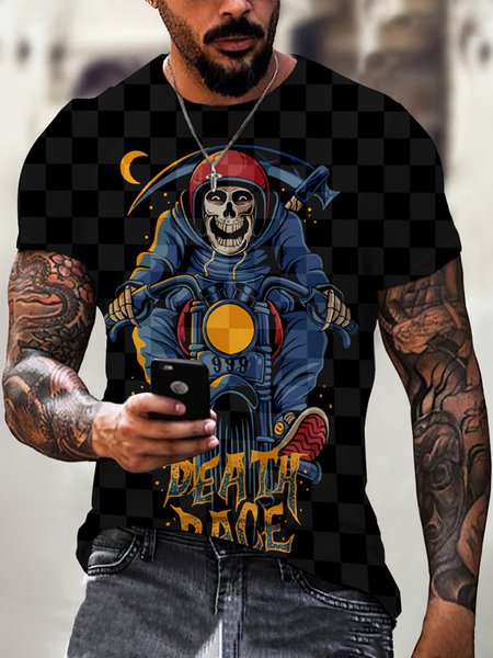 

Crew Neck Cotton Blends Casual T-shirt, Color1, Men's t-shirts