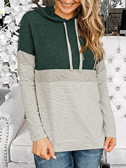 

Stand Collar Cotton Striped Shirts & Tops, Green, Tops