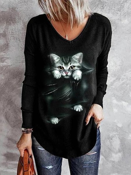 

Casual Loosen Shirts & Tops, Black, T-Shirts