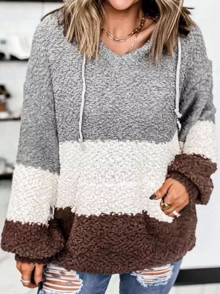 

Hooded Color Block Long Sleeve Casual Sweatshirt, Multicolor, T-Shirts