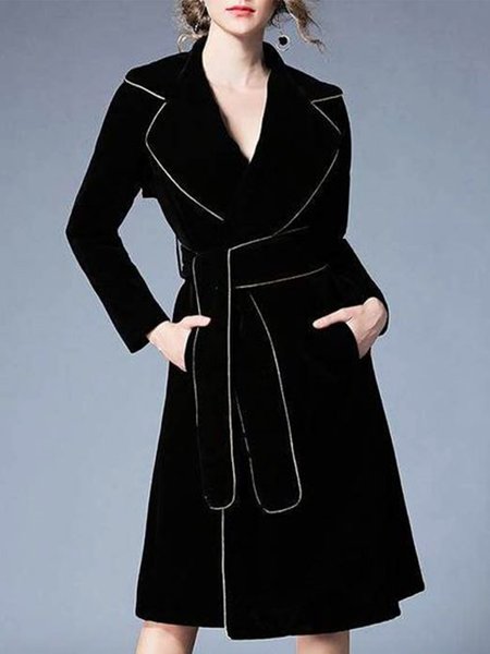 

Long Sleeve Solid Regular Fit Lady Outerwear, Black, Coats
