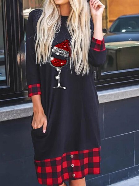 

Raglan Sleeve Crew Neck Simple Dresses, Black, Casual Dresses