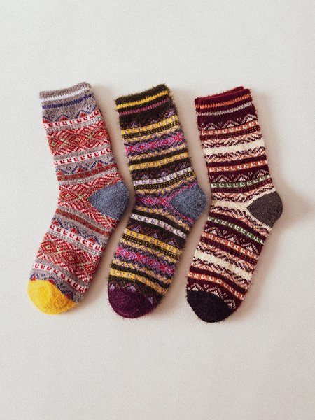 

3 Pairs Set Ethnic Mink Velvet Thick Warm Socks, As picture, Socks