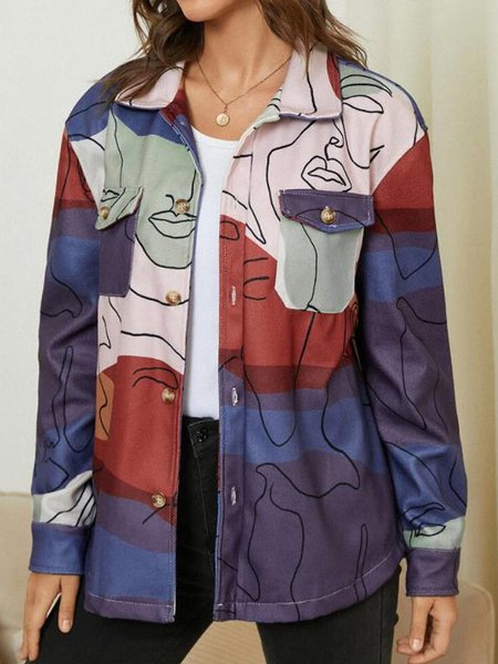 

Fashion Loosen Abstract Printed Off Shoulder Outerwear, Multicolor, Jackets