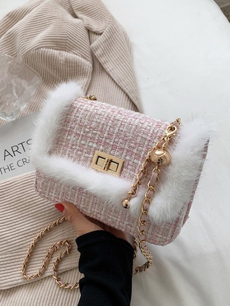 

Woolen Stitching Wool Chain Crossbody Bag, Pink, Bags