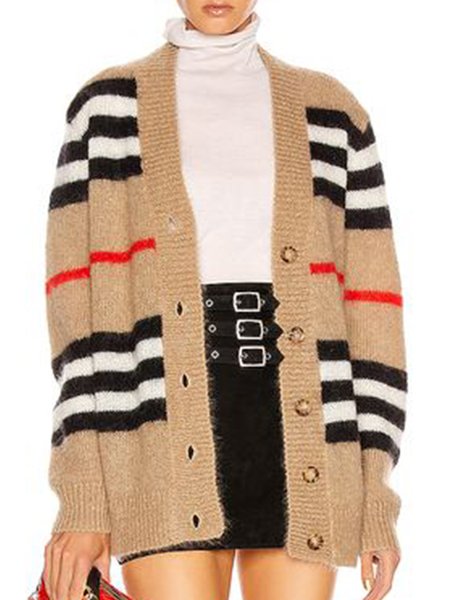 

Simple Vintage Checked/Plaid Outerwear, As picture, Cardigans