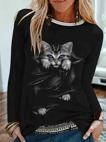 

Casual Regular Fit Crew Neck Shirts & Tops, Black, T-Shirts