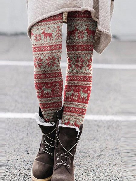 

Christmas Snowman Regular Fit Pants, Red, Leggings