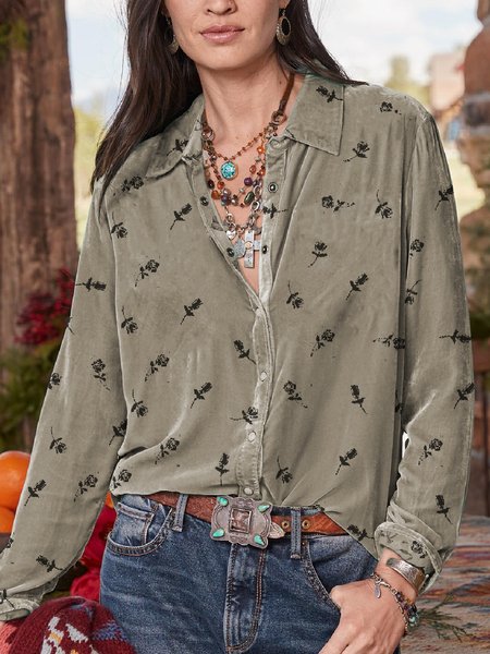 

Champagne Velvet Rose Shirt Collar Shirts & Tops, Blouses & Shirts