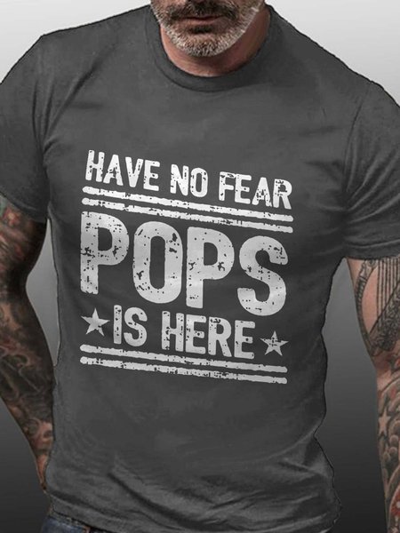 

Have No Fear Pops Is Here Short Sleeve Cotton Blends Letter Shirt & Top, Deep gray, T-shirts