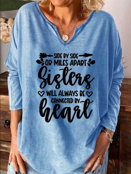 

Casual Cotton Blends Letter T-shirt, Blue, T-Shirts