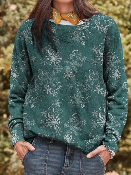 

Elegant Snowflake Geometric Loosen Sweatshirt, Cyan, Hoodies & Sweatshirts
