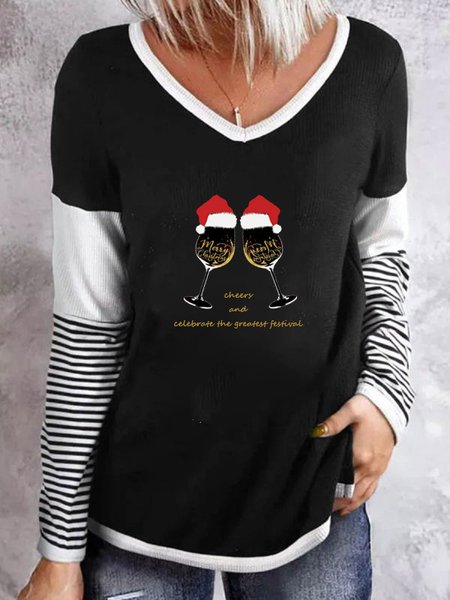 

Christmas Off Shoulder Cotton Blends Shirts & Tops, Black, Long sleeve tops