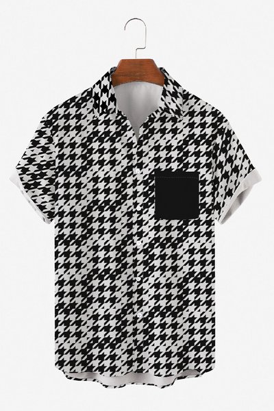 

Shirt Collar Houndstooth Casual Shirts & Tops, Black, Men's Floral shirt