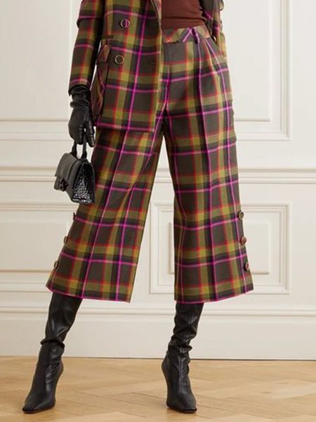 

Work Date Daily Checked/Plaid Regular Fit Pants, As picture, Wide Leg Pants