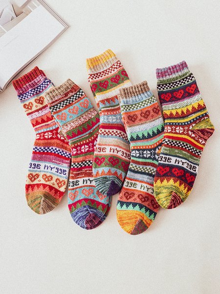 

5 Pairs Of Ethnic Style Mink Velvet Thick Warm Socks, As picture, Socks