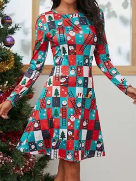 

Crew Neck Vintage Cotton Blends Dresses, As picture, Mini Dresses