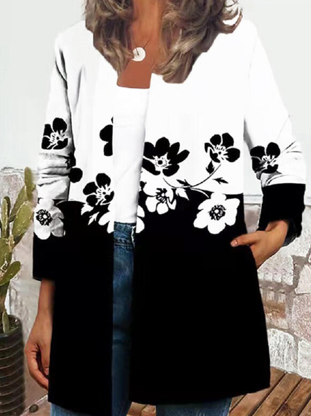 

Long Sleeves Print Color Block Floral Cardigans, Black, Jackets
