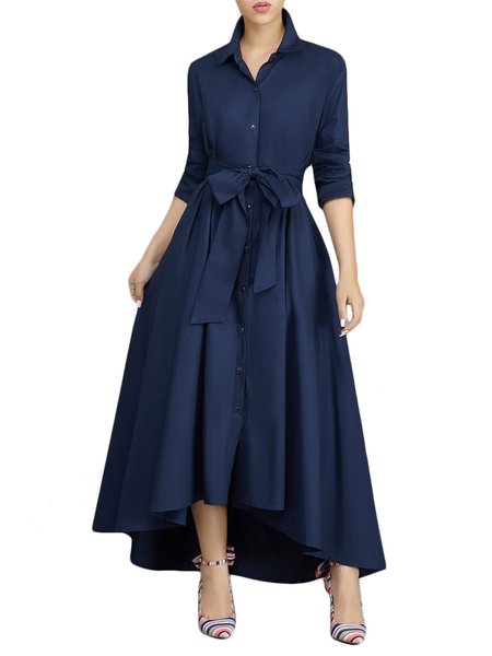 

Lady Long Sleeve Solid Maxi Dress, Dark blue, Maxi Dresses