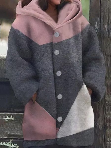

Casual Hooded Cotton Blends Outerwear, Multicolor, Outerwear