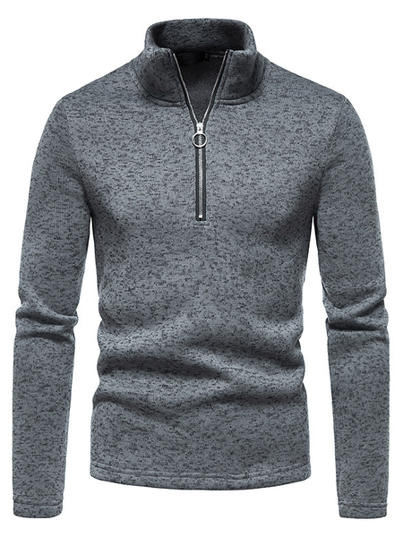 

High Neck Long Sleeve Cotton Blends Shirts & Tops, Deep gray, T-shirt