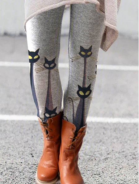

Regolare In forma Cotone miscele Gatto Pantaloni, Grigio, Leggings