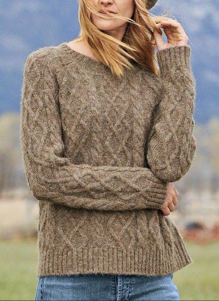 

Shirt Sleeve Plain Regular Fit Sweater, Brown, Sweaters
