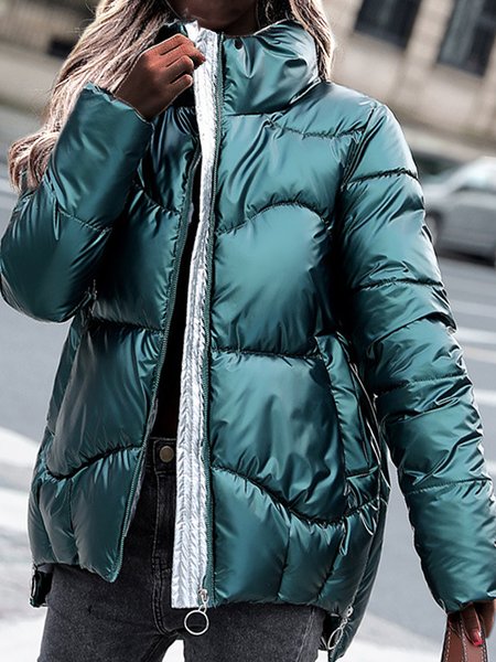 

High Neck Color Block Statement Outerwear, Green, Outerwear