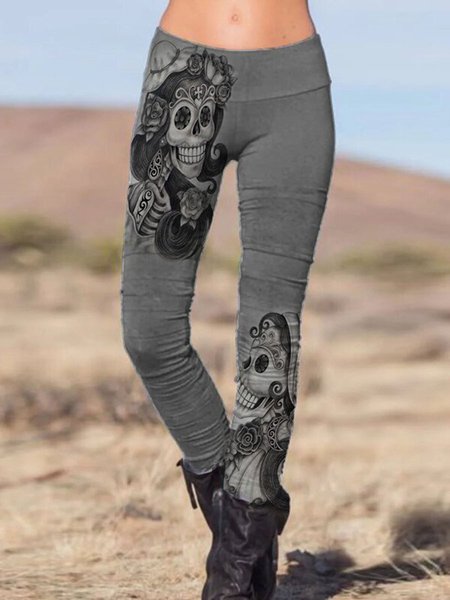 

Regular Fit Cotton Blends Pants, Gray, Leggings