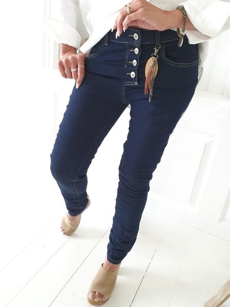 

Casual Denim Buttoned Pants, Dark blue, Pants