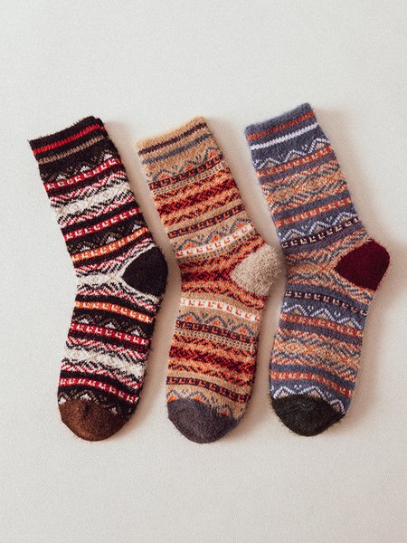 

3 Pairs Set Ethnic Mink Velvet Thick Warm Socks, As picture, Socks