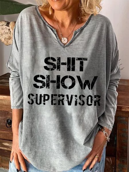 

Shit Show Supervisor Casual Tops, Gray, Long sleeves