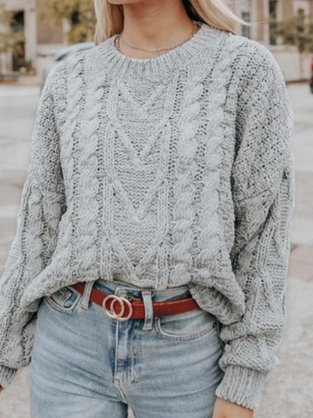 

Acrylic Solid Basics Crew Neck Sweaters, Gray, Sweaters