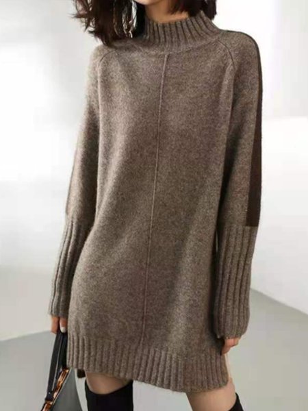 

Elegant Stand Collar Sweater Dress, Camel, Mini Dresses