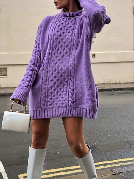

Lady Long Sleeve Solid Loosen Mini Dress, Purple, Mini Dresses