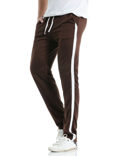 

Men's Stitching Contrast Color Sports Sasual Trousers, Coffee, Pants