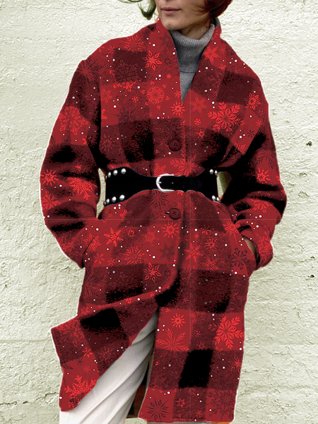 

Christmas snow Off Shoulder Casual Outerwear, Red, Coats