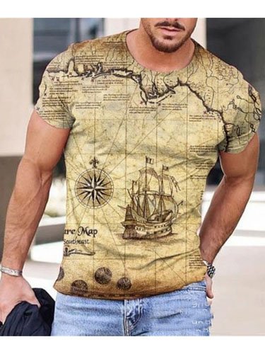

Short Sleeve Vintage Shirts & Tops, Khaki, T-shirt