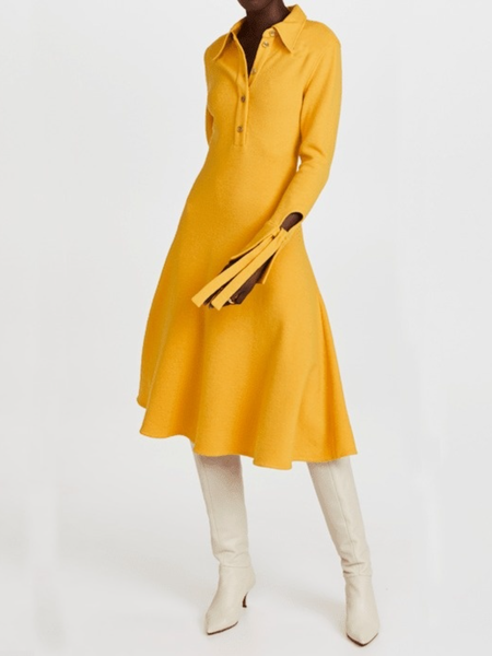 

Winter High Stretch Formal Date Long sleeve Dresses, Yellow, Midi Dresses